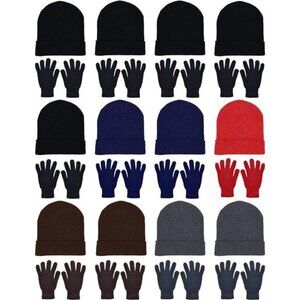 Winter Beanies & Gloves Combo Pack, Bulk Pack for Men Women, Warm Cozy Gift
